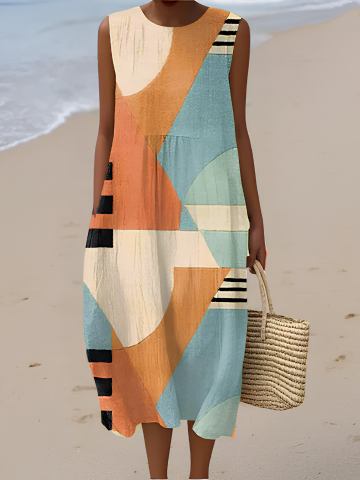 Olivia | Geometric-Print Midi Dress