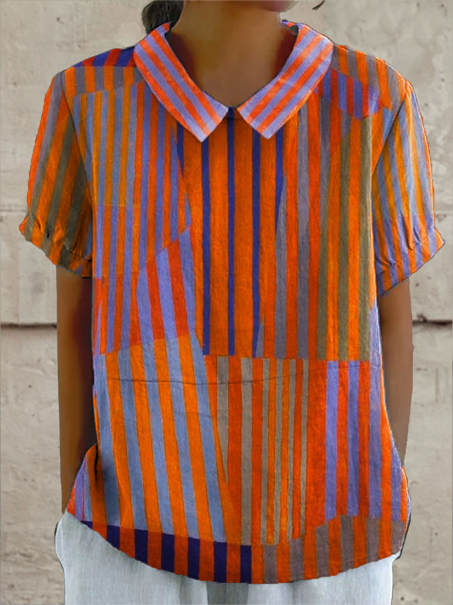 Susannah | Women's Striped Geometric-Print Blouse — Willow & Wren Melbourne