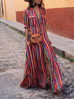 Evelyn | Women's Printed Striped Maxi Relaxed Skirt — Willow & Wren Melbourne