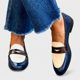 Leona | Women's Classic Loafers — White/Blue — Willow & Wren Melbourne