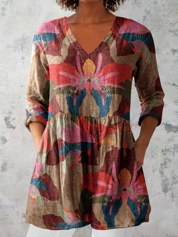 India | Women's Long V-Neck Blouse — Willow & Wren Melbourne