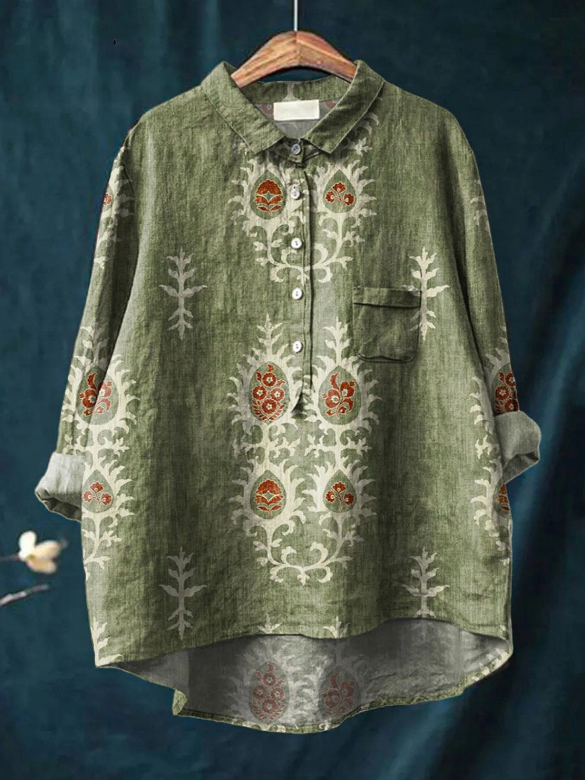 Rose | Women's Floral Printed Relaxed Blouse — Green — Willow & Wren Melbourne