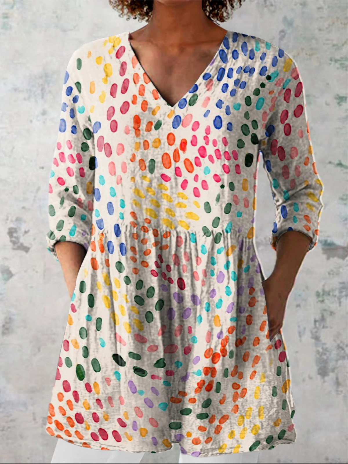 Sarah | Women's Long V-Neck Blouse — Willow & Wren Melbourne