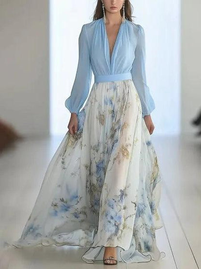 Emma | Floral Printed Maxi V-Neck Dress