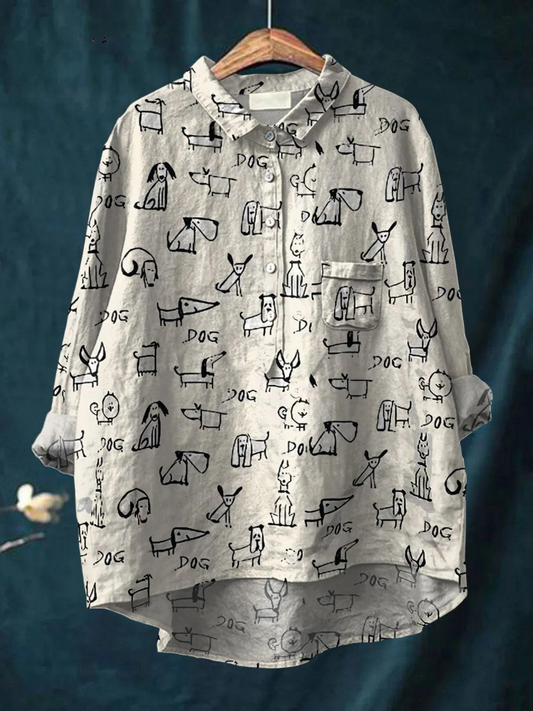 Rose | Women's Printed Dog-Print Relaxed Blouse — Willow & Wren Melbourne