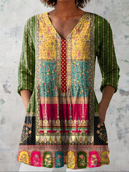 Sylvia | Women's Long V-Neck Blouse — Willow & Wren Melbourne