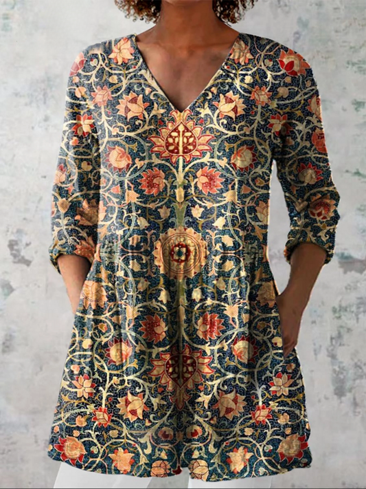 Amber | Women's Long V-Neck Blouse — Willow & Wren Melbourne