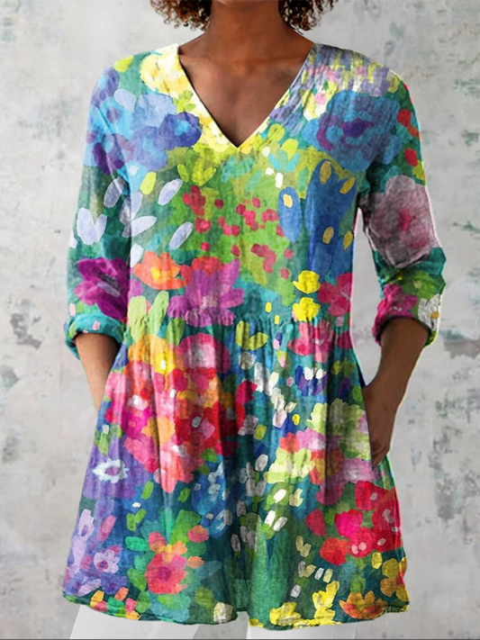 Madeleine | Women's Long V-Neck Blouse — Willow & Wren Melbourne