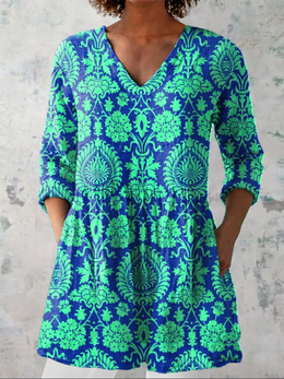 Leah | Women's Long V-Neck Blouse — Willow & Wren Melbourne