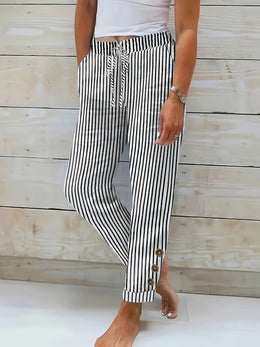 Madeleine | Women's Striped Relaxed Trousers — Willow & Wren Melbourne