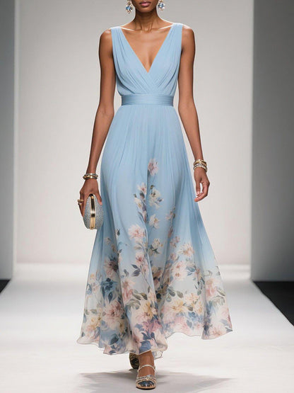 Hazel | Chiffon Floral Maxi V-Neck Dress
