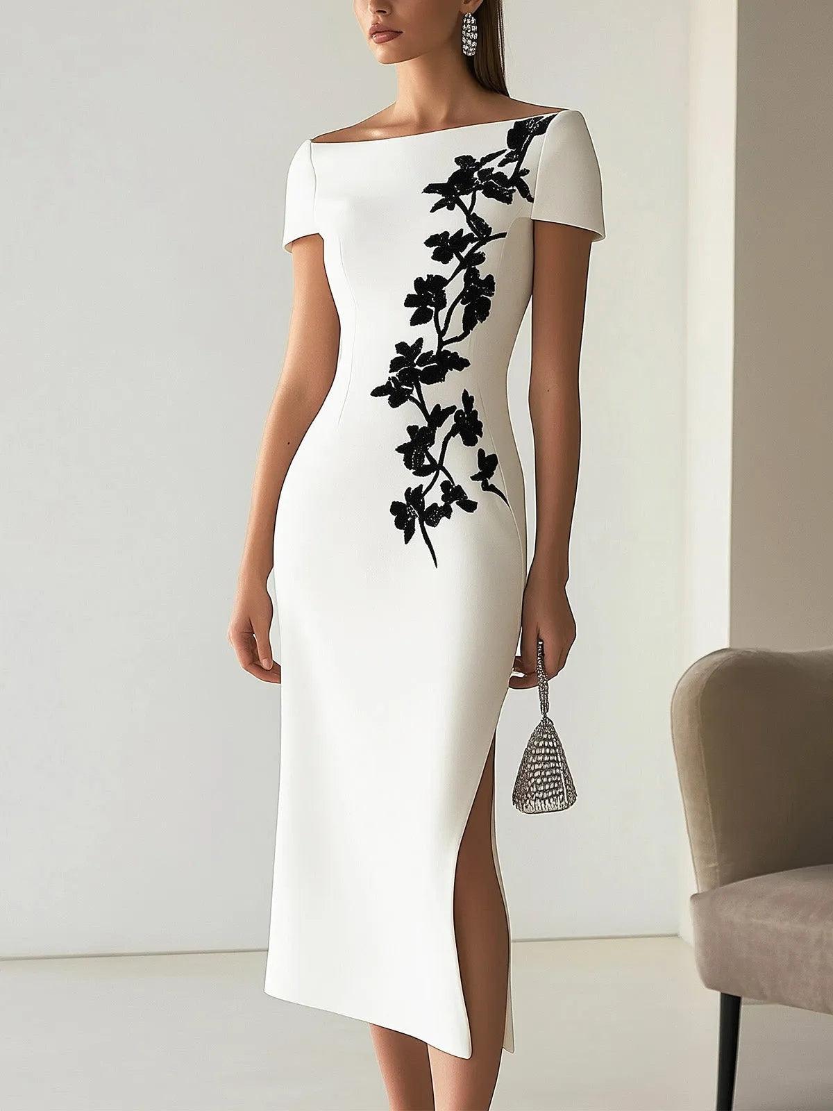 Heather | Floral Printed Midi Boat-Neck Dress