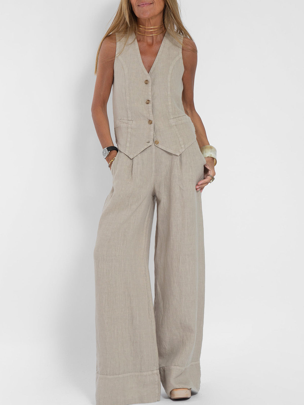 Rose | Button-Front Wide-Leg Set