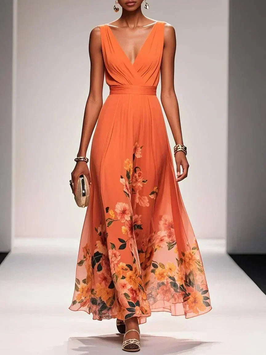 Hazel | Chiffon Floral Maxi V-Neck Dress