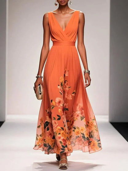 Hazel | Chiffon Floral Maxi V-Neck Dress