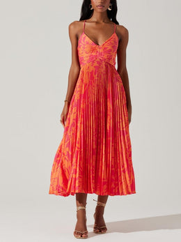 Sabrina | Women's Elegant Floral Printed Midi Pleated Dress — Willow & Wren Melbourne
