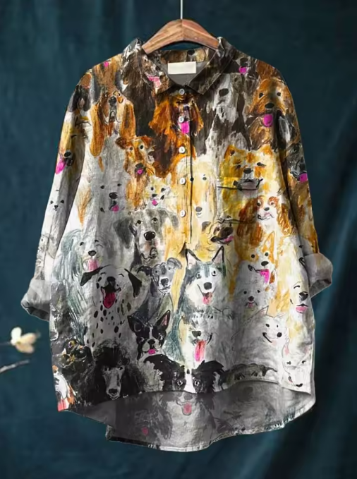 Sophie | Women's Printed Dog-Print Relaxed Blouse — Willow & Wren Melbourne