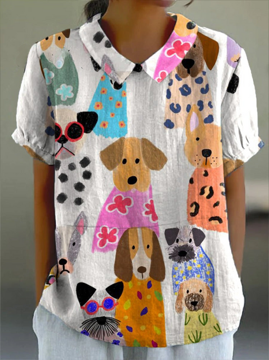 Phoebe | Women's Printed Dog-Print Blouse — Willow & Wren Melbourne