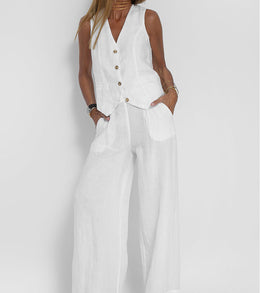 Rose | Women's Button-Front Wide-Leg Set — Willow & Wren Melbourne