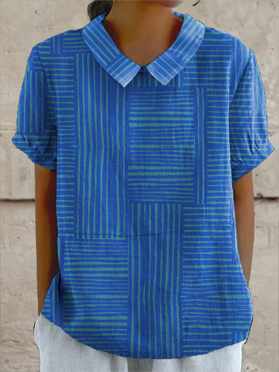 Zoe | Women's Striped Geometric-Print Blouse — Willow & Wren Melbourne