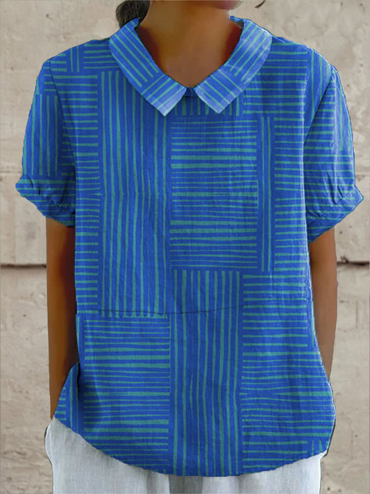 Zoe | Women's Striped Geometric-Print Blouse — Willow & Wren Melbourne