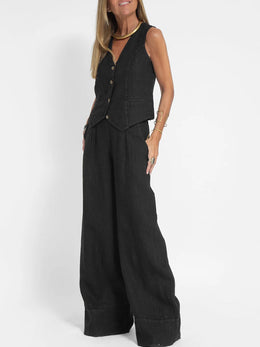 Rose | Women's Button-Front Wide-Leg Set — Willow & Wren Melbourne
