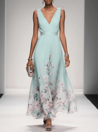 Hazel | Chiffon Floral Maxi V-Neck Dress