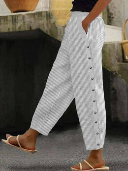 Clara | Women's Striped Button-Detail Trousers — Willow & Wren Melbourne
