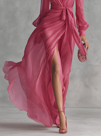 Jessica | Women's Long-Sleeve Wrap Maxi Dress — Willow & Wren Melbourne