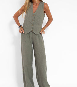 Rose women's button-front wide-leg set in grey, alternate view