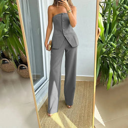 Teresa | Women's Sleeveless Button-Detail Wide-Leg Set — Willow & Wren Melbourne